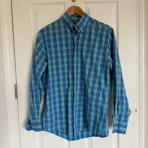 Men's Southern Tide Blue & Green Plaid Button-Down Long Sleeve Shirt Size S
